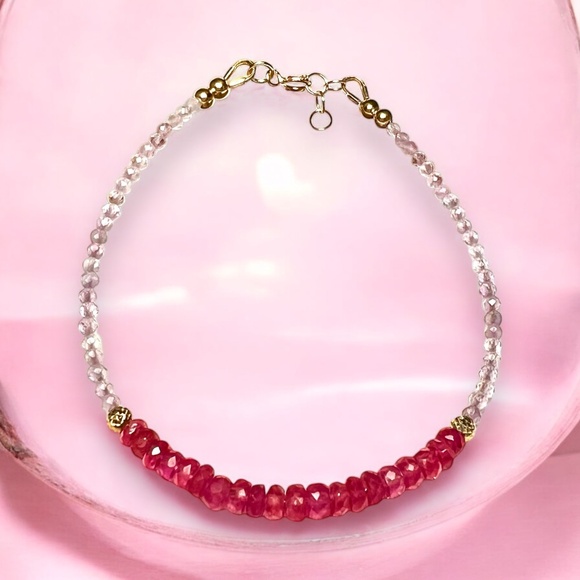 Natural Gems - Pale Amethyst and Bright Pink Spinel Bracelet in 14k Yellow Gold, - Picture 7 of 8